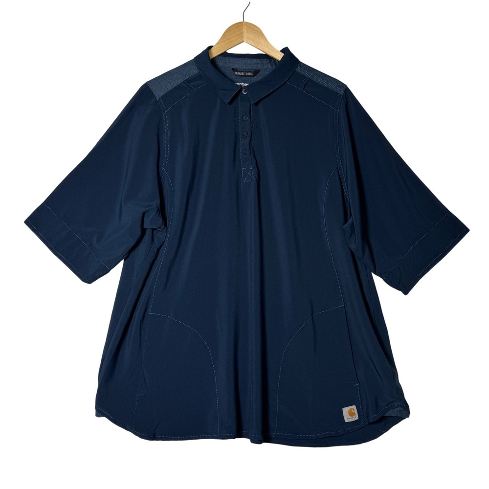 Carhartt Force Mens Size 2XL Navy Blue Polo Shirt Modern Fit Short Sleeve